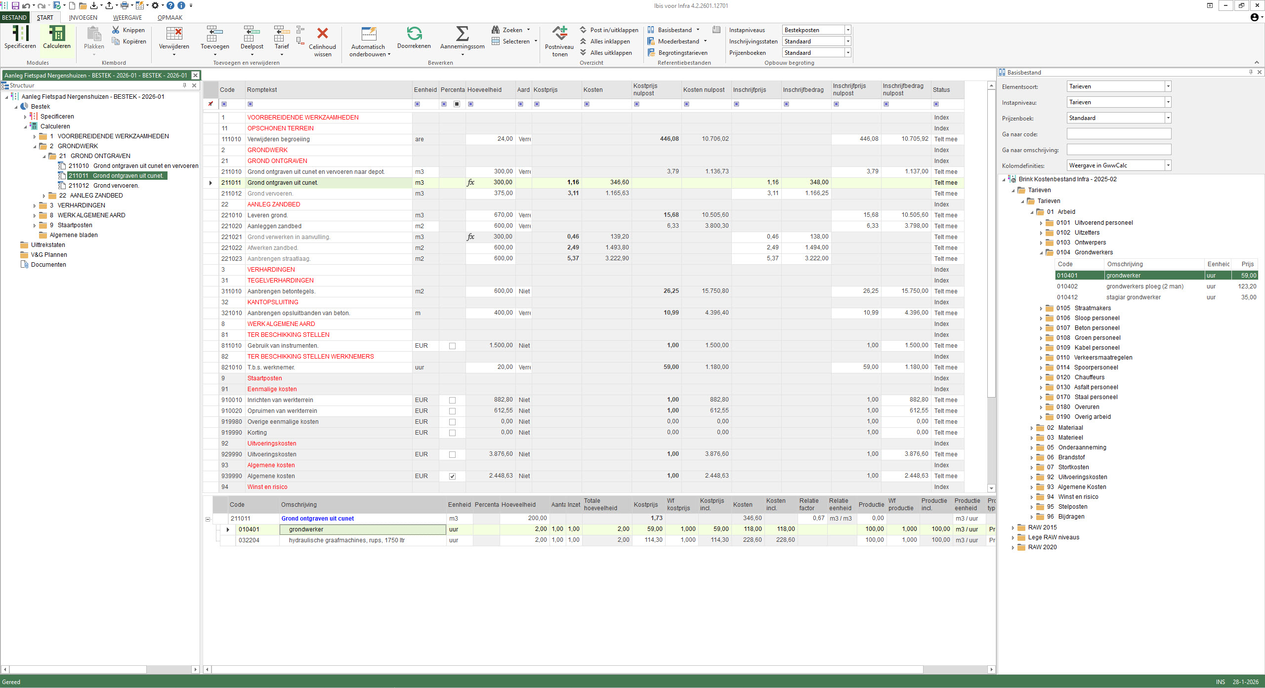 Screenshot Ibis Calculeren voor Infra - Aceve kleurstelling