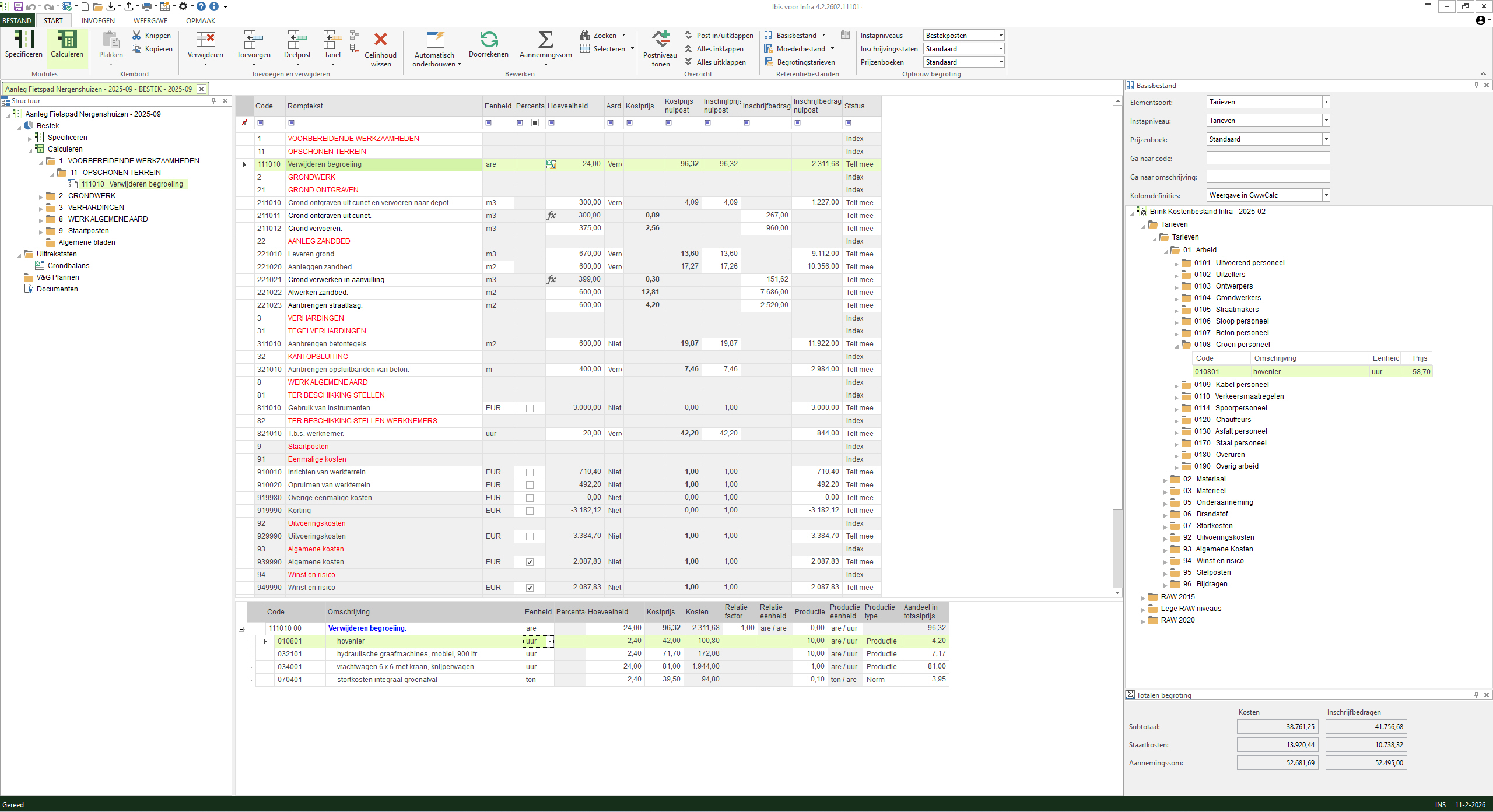 Screenshot Ibis Calculeren voor Infra 190226